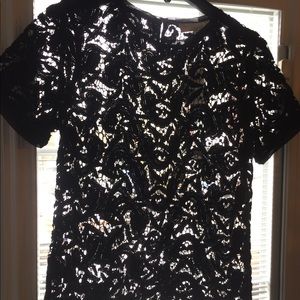 Loft- Lace “See Thru” Crew neck . Short sleeves Top. Unlined